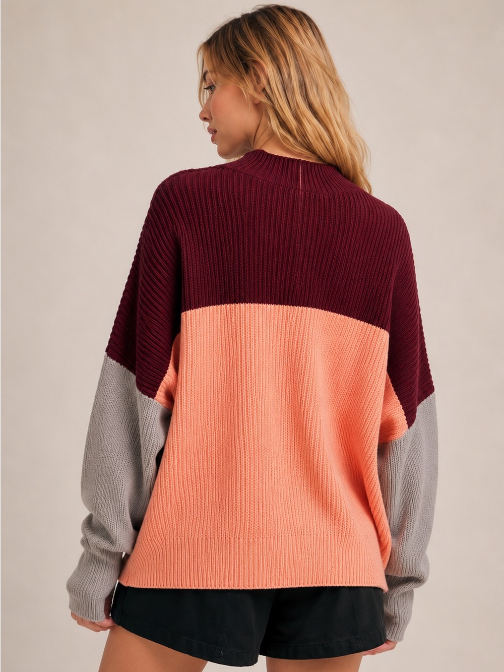 Free People Easy Street Tunic Oversized Colorblock Peach Maroon Beige - Picture 3 of 16